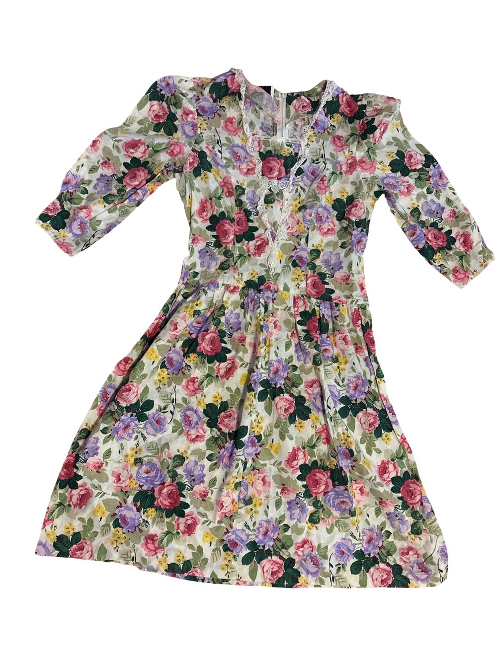 Vintage You Too Babes Floral Ruffle-Trim Dress in Multi Pink & Purple